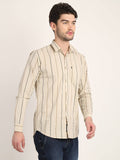 Men Striped Beige Casual Slim Fit Shirt