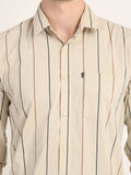 Men Striped Beige Casual Slim Fit Shirt