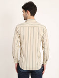 Men Striped Beige Casual Slim Fit Shirt