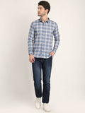 Men Printed Blue Casual Slim Fit Shirt Seventy7