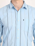 Men Striped Sky Blue Casual Slim Fit Shirt