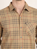 Men Checkered Camel Brown Casual Slim Fit Shirt