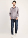 Men Printed Grey Casual Slim Fit Shirt Seventy7