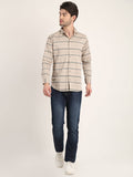 Men Printed Beige Casual Slim Fit Shirt