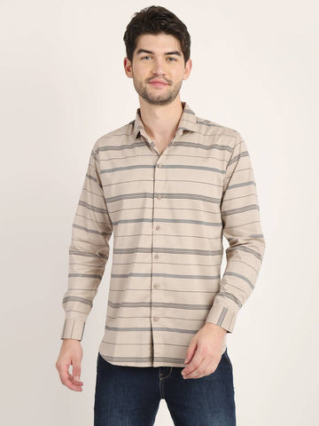 Men Printed Beige Casual Slim Fit Shirt