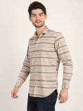 Men Printed Beige Casual Slim Fit Shirt