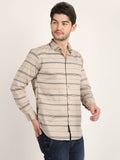 Men Printed Beige Casual Slim Fit Shirt Seventy7