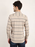 Men Printed Beige Casual Slim Fit Shirt Seventy7