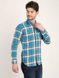 Men Checkered Blue Casual Slim Fit Shirt