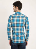 Men Checkered Blue Casual Slim Fit Shirt Seventy7