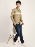 Men Printed Beige Casual Slim Fit Shirt Seventy7