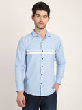 Men Printed Sky Blue Casual Slim Fit Shirt