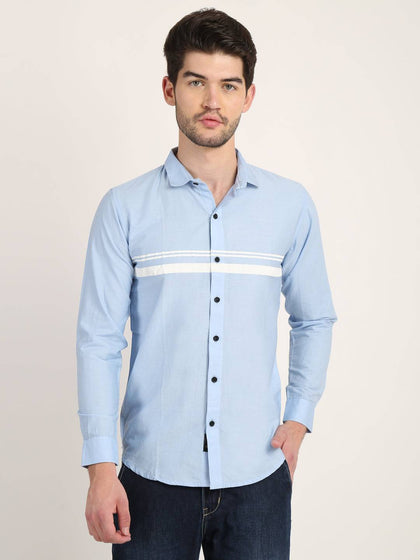 Men Printed Sky Blue Casual Slim Fit Shirt
