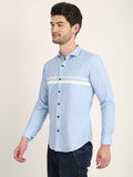 Men Printed Sky Blue Casual Slim Fit Shirt