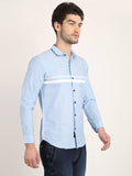 Men Printed Sky Blue Casual Slim Fit Shirt