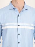 Men Printed Sky Blue Casual Slim Fit Shirt