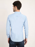 Men Printed Sky Blue Casual Slim Fit Shirt