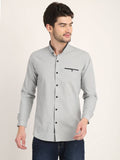 Men Solid Grey Casual Slim Fit Shirt
