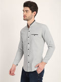 Men Solid Grey Casual Slim Fit Shirt Seventy7