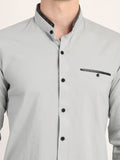 Men Solid Grey Casual Slim Fit Shirt Seventy7