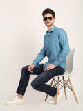 Men Solid Blue Casual Slim Fit Shirt