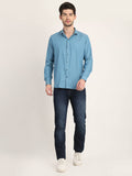 Men Solid Blue Casual Slim Fit Shirt