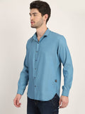 Men Solid Blue Casual Slim Fit Shirt