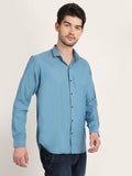 Men Solid Blue Casual Slim Fit Shirt