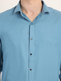 Men Solid Blue Casual Slim Fit Shirt