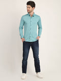 Men Solid Aqua Green Casual Slim Fit Shirt