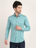 Men Solid Aqua Green Casual Slim Fit Shirt