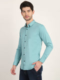 Men Solid Aqua Green Casual Slim Fit Shirt