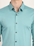 Men Solid Aqua Green Casual Slim Fit Shirt