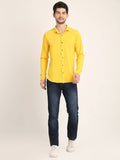 Men Solid Yellow Slim Fit Shirt Colvynharris Jeans