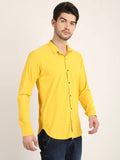 Men Solid Yellow Slim Fit Shirt
