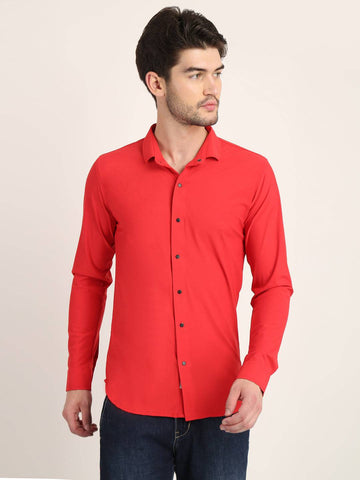 Men Solid Red Slim Fit Shirt