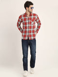 Men Checkered Red Casual Slim Fit Shirt Seventy7