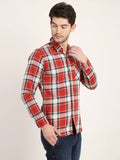 Men Checkered Red Casual Slim Fit Shirt