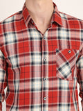 Men Checkered Red Casual Slim Fit Shirt