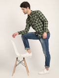 Men Checkered Dark Green Casual Slim Fit Shirt