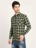 Men Checkered Dark Green Casual Slim Fit Shirt