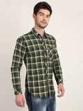 Men Checkered Dark Green Casual Slim Fit Shirt