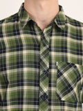 Men Checkered Dark Green Casual Slim Fit Shirt
