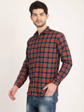 Men Checkered Orange Casual Slim Fit Shirt