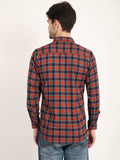 Men Checkered Orange Casual Slim Fit Shirt Seventy7