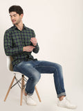 Men Checkered Green Casual Slim Fit Shirt Seventy7