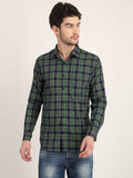 Men Checkered Green Casual Slim Fit Shirt Seventy7