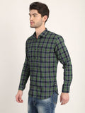 Men Checkered Green Casual Slim Fit Shirt