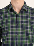 Men Checkered Green Casual Slim Fit Shirt