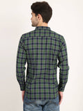 Men Checkered Green Casual Slim Fit Shirt